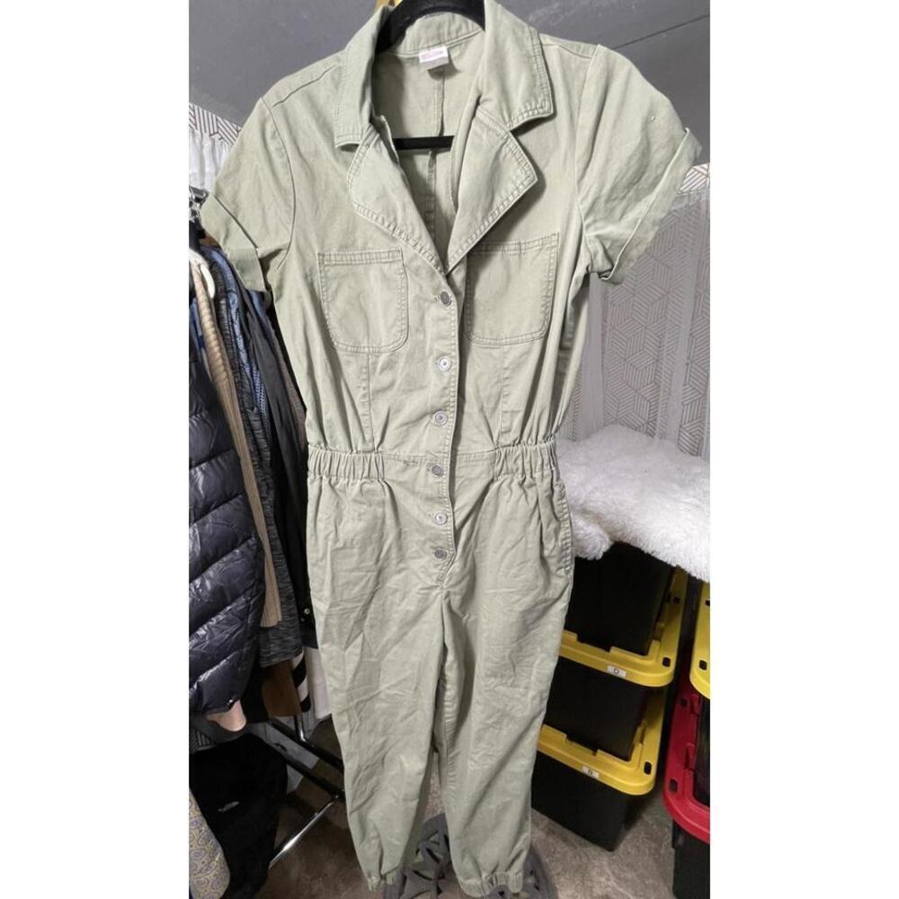 No Boundaries Coveralls Jumpsuit Juniors Size MED (7-9) Green Short Sleeve